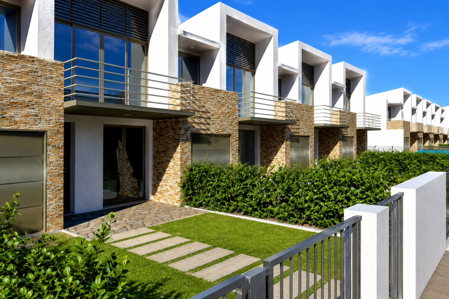 Conjunto habitacional com prédios residenciais ao entardecer